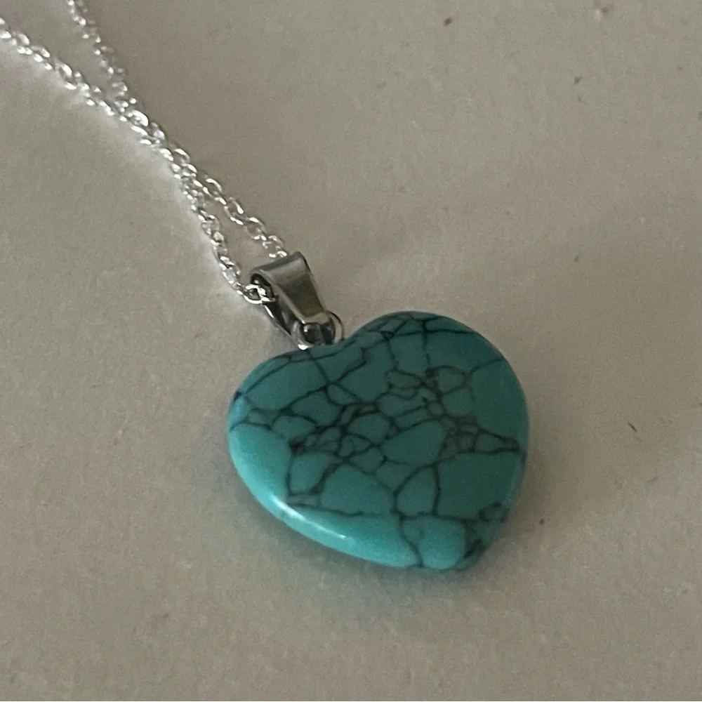 New S925 Sterling Silver Handmade Natural Polished Turquoise Stone 18” Necklace